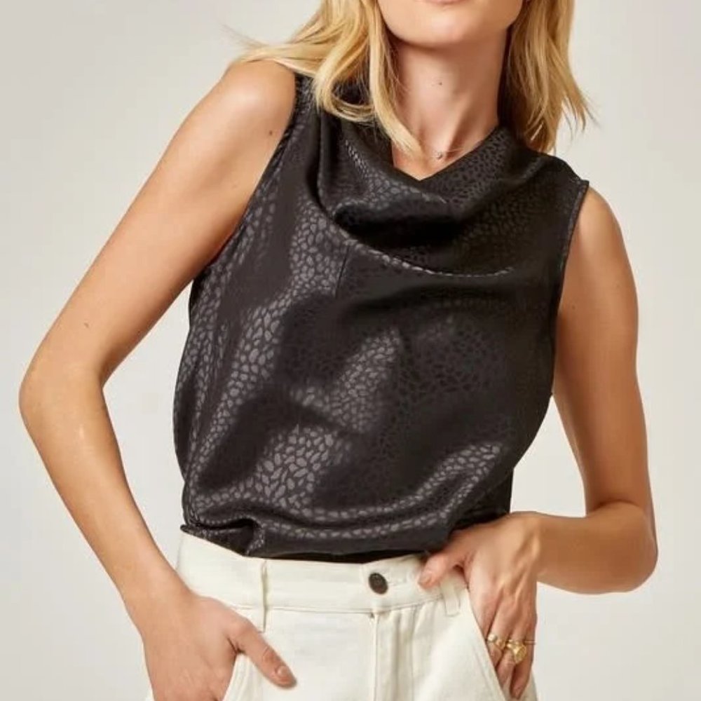 NWT Black Animal Leopard Print Satin Blouse